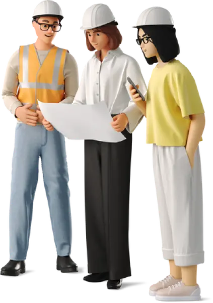 Ilustración de profesionales de la construcción viendo un plano.
